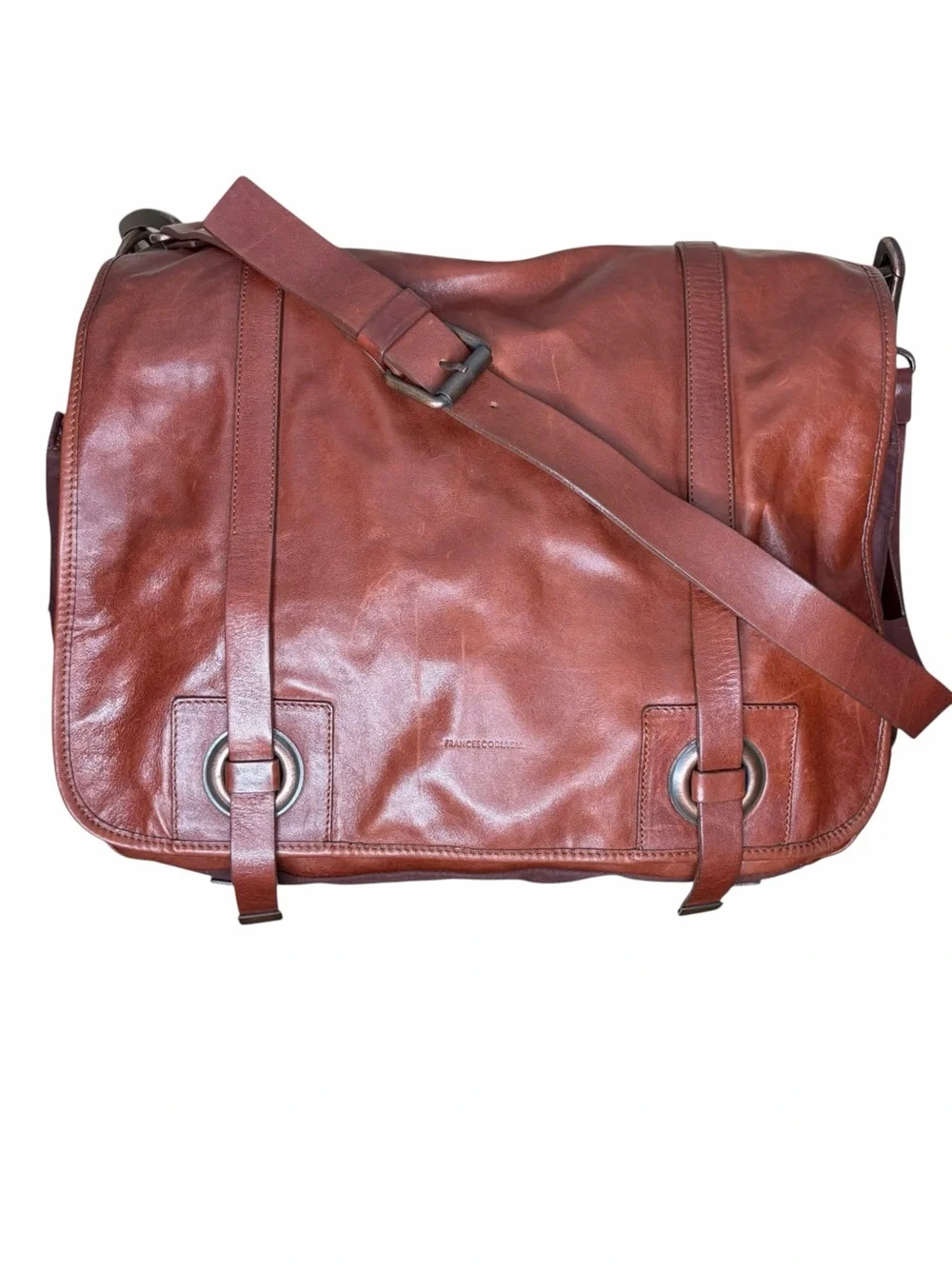 Francesco Biasia Brown Leather Messenger Bag Soft Laptop Work Travel Crossbody